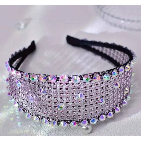 Wide Rhinestone Headband for Women & Girls – Iridescent Crystal Statement Hair - Picture 5 of 5